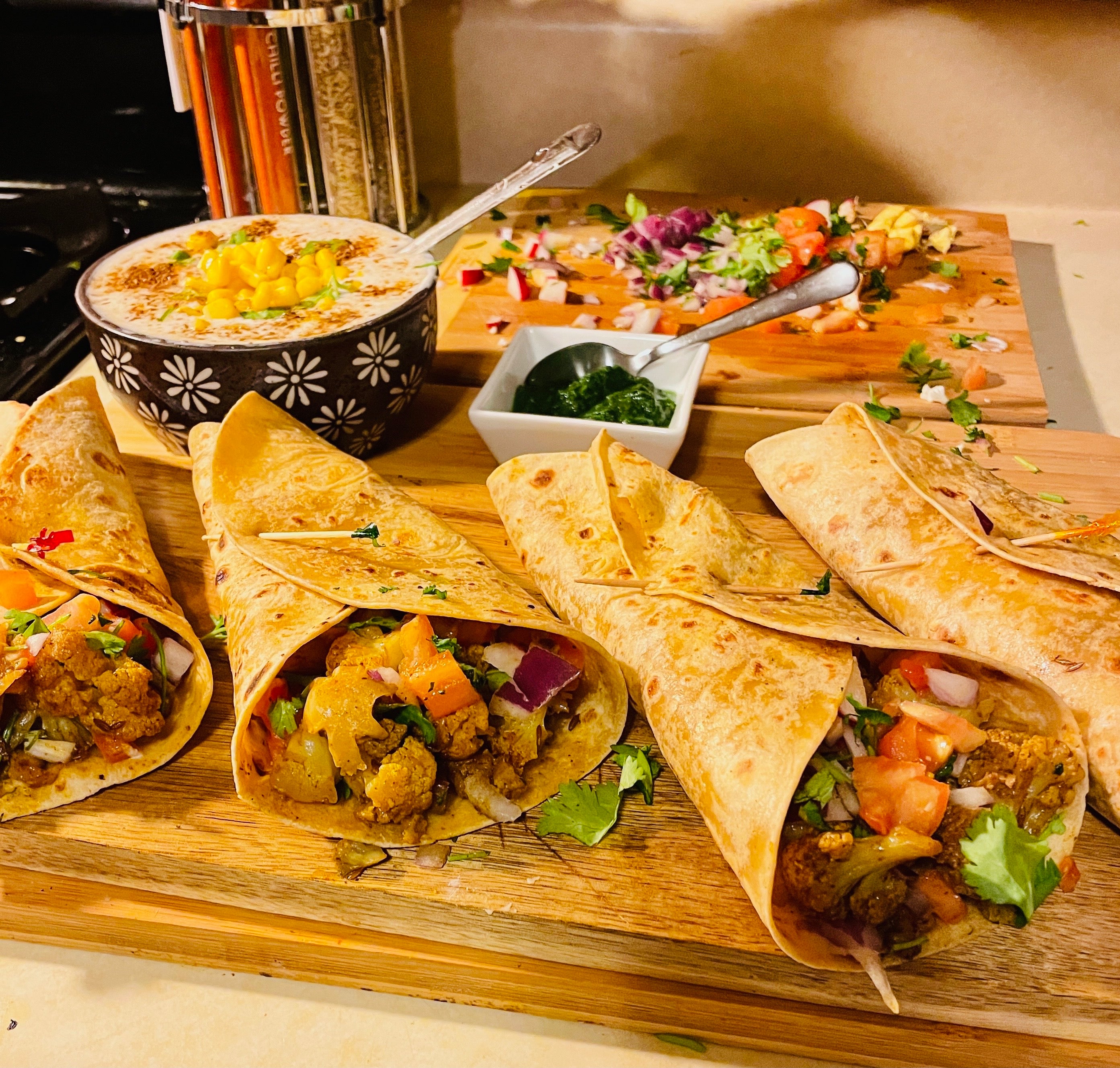 Spiced Cauliflower Kati Rolls Burrito